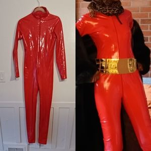 Latex Catsuit Romper jumpsuit Orange One-Piece sz Sm